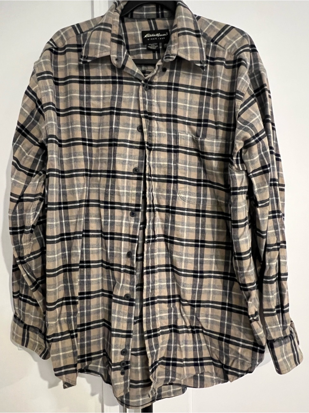 Eddie Bauer Beige Plaid Button-Up Shirt - Men's Large